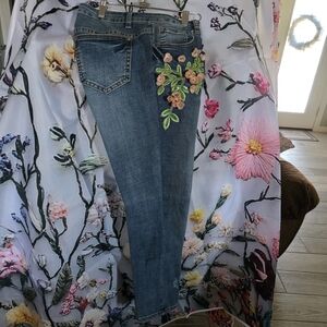 Floral Embroidered Blue Jeans